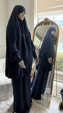 Navy Blue Modest Flex Crepe Jazz Sport Khimar Skirt Set Free Size Niqab/hijab