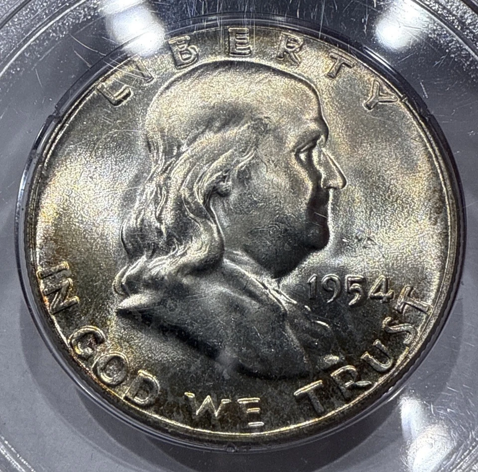 1954 P Franklin Silver Half Dollar PCGS MS64 OGH Rattler Blast White Coin - Image 3 of 4
