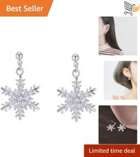 Sterling Silver CZ Snowflake Stud Earrings Hypoallergenic Gift for Women Girls