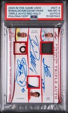 2025 LEAF TRIPLE AUTO RED HOLO RONALDO/MESSI/NEYMAR JR. 1/2 PSA 8 DNA AUTO 8