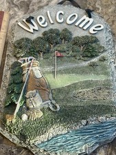 Slate Welcome Sign Golf Theme Plaque Home Exterior/ Porch Decor 13" x 8"