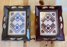 Vintage Scandinavian Hardanger Completed Framed Art Set Of Two