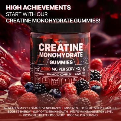 creatine monohydrate gummies complex 8000mg with l-carnitine Perfect Fit 365 Creatine Monohydrate Gummies 8000mg Berry Mix 120ct BB2/27
