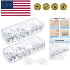 2 Pcs Cable Organizer Box with Wire Ties, Plastic Cord Storage Box with Lid, ...