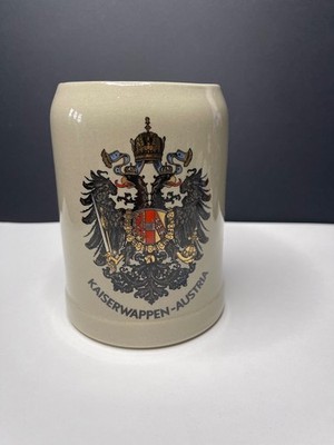 Kaiserwappen-Austria West German Pottery 0.5 L Beer Stein Glazed Ceramic Eagle