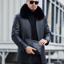 Giubbotto uomo vera pelle piumino spesso vestibilità ampia foderato pelliccia giacca lunga 