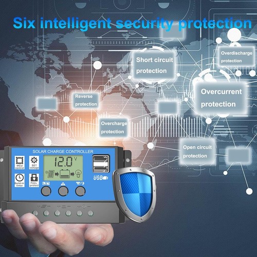 Solar Charge Controller, 10A/20A/30A Solar Panel Controller 12V-24V , 2 USB Port - Picture 5 of 13