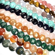 Natural Flat Faceted Round Agate Gemstone Coin Loose Beads for Jewelry Making