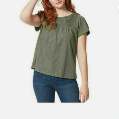 Ella Moss Ladies' Lace Trim Knit Top(OLIVE,SMALL)NWT