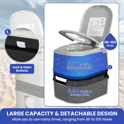 Portable Toilet 24L 6 Gallon Flush Travel Camping Outdoor/Indoor Commode Potty E - Foto 11