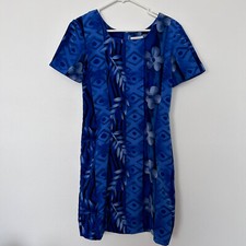 Vtg Young Hawaii Floral Blue Floral Dress Above Knee Aloha Muu Muu Mini