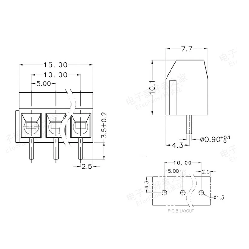 5.08mm Pitch 2 Pin 3 Pin KF301-2P 3P Terminal PCB Block Screw Connector - Image 3 of 3