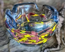 Vintage Art Glass Blown Heavy Ashtray, Beautiful Vintage Retro Styled