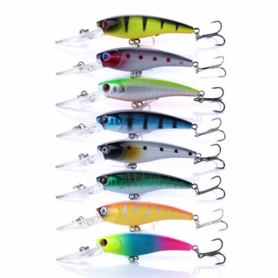 HENGJIA 8pcs 9cm/8.3g Leurre Minnow Poisson Nageur Crankbait Truite Hameçon - Photo 1/4