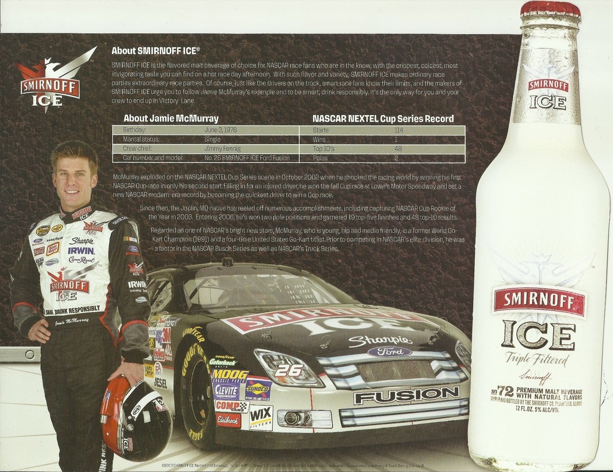 Jamie McMurray NASCAR 2006 Smirnoff Ice Racing 8x11 Hero Card