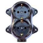 Steckdose-FEST retro -2-fach-16A-250V-Aufputz-Montage-Messing-dick Schwarz RETRO