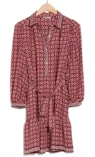 MAX STUDIO Red Pink Print Mini Shift Crepe Dress XS Coquette Flowy Boho NEW 