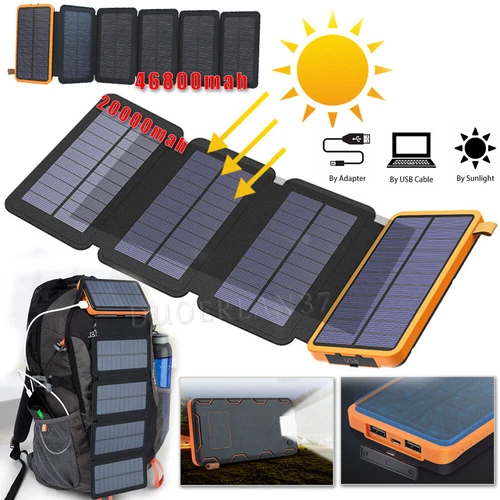 46800mAh Foldable Solar Panel Power Bank Outdoor Camping Phone Charger Lighting - product listing photo