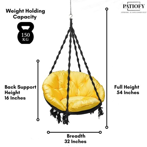 Portable Hanging Cotton Swing Relaxing Chair Jhula Yellow Cushion Decor Hammock - Picture 3 of 6