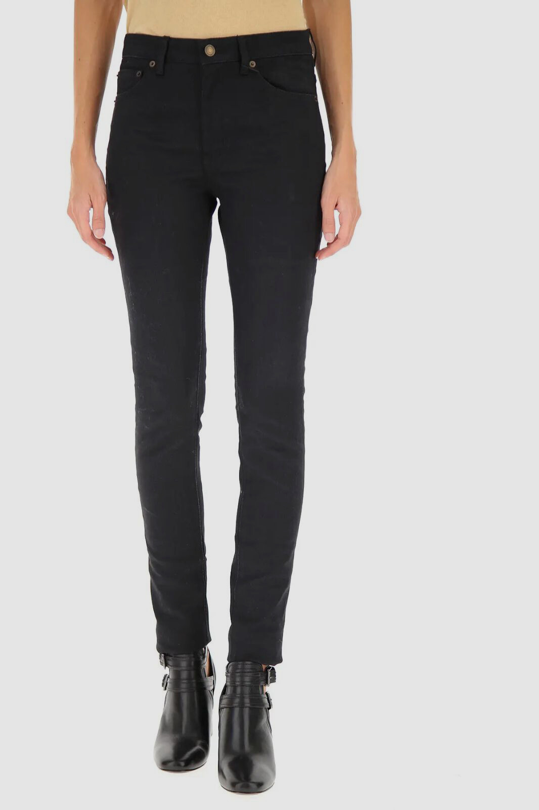 Pantaloni jeans donna Saint Laurent neri elasticizzati skinny fit vita media $761 taglia 26