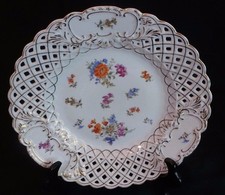 ANTIQUE Meissen Dresden  Large Reticulated Plate Platter 11"