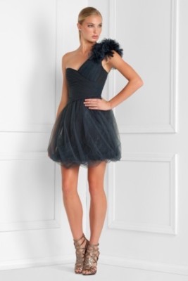 BCBG MAXAZRIA Dark Blue Grey Metallic Tulle Overlay One Shoulder Dress 8 |  eBay