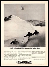 1964 Swissair Airlines Swisscare Worldwide Snow Ski Vacations Vintage Print Ad