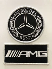 MERCEDES BENZ AMG SEW/IRON PATCH BADGE UNIFORM BLACK WHITE RACING FORMULA 1