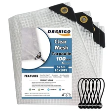 10 x 10Ft Heavy Duty Waterproof Tarps Reinforced Mesh Clear Tarp Cover Sheet