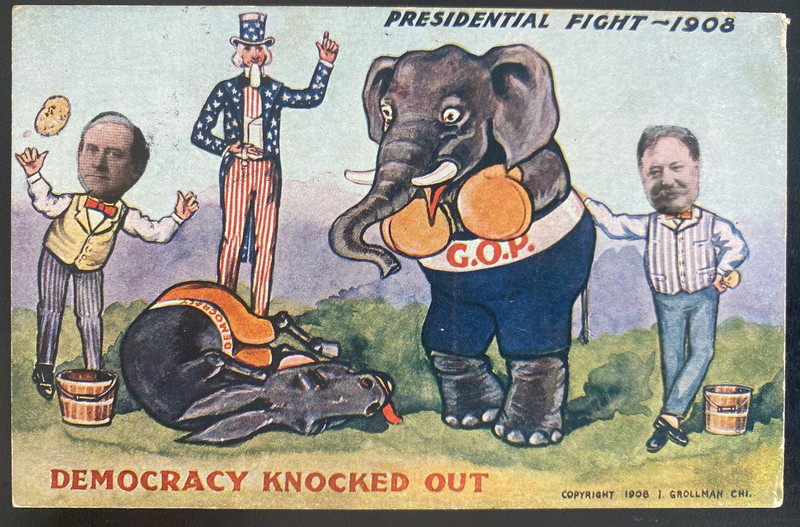 1908 Harveyville KS USA Postcard Cover Presidential Fight 1908 Bryan VS Taft