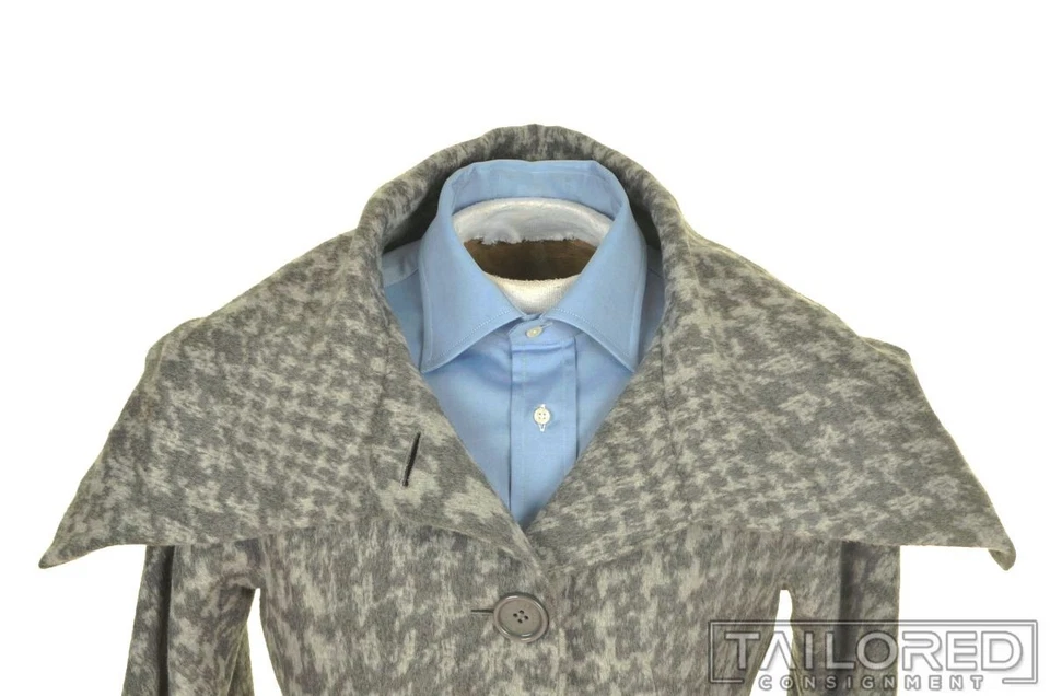 CINZIA ROCCA Gray Houndstooth WOOL ANGORA Womens Jacket Wrap Coat - 8 - Image 2 of 4