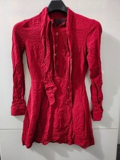 Reformation Dress Womens 4 Red Mini Long Sleeve Chiffon Sheath Collar Tie Shirt