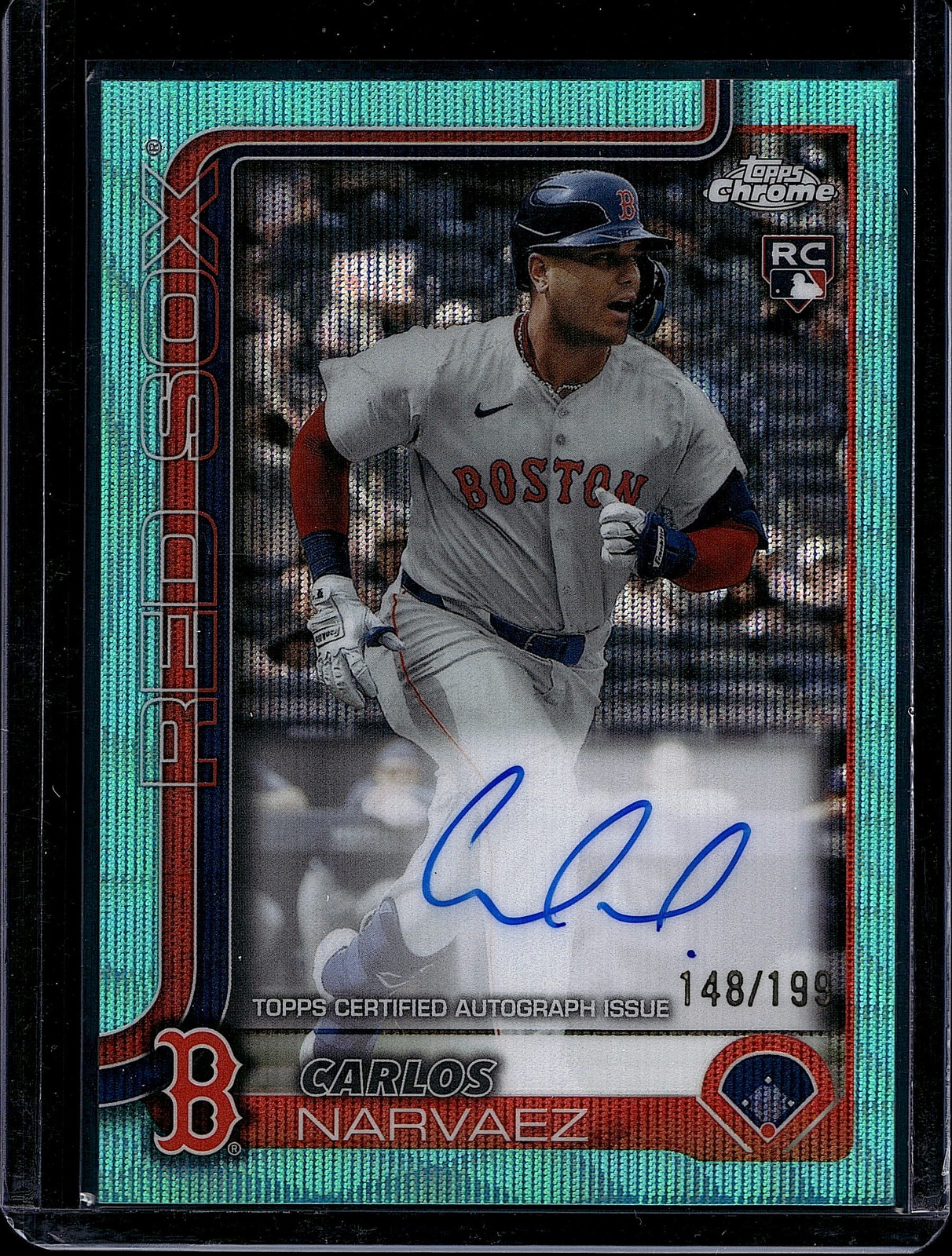 2025 Topps Chrome #RA-CAN Carlos Narvaez Rookie Auto Aqua Wave Refractors #/199