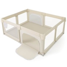 Baby Playpen Extra Large Kids Activity Center Safety Play Yard w/ Gate Beige