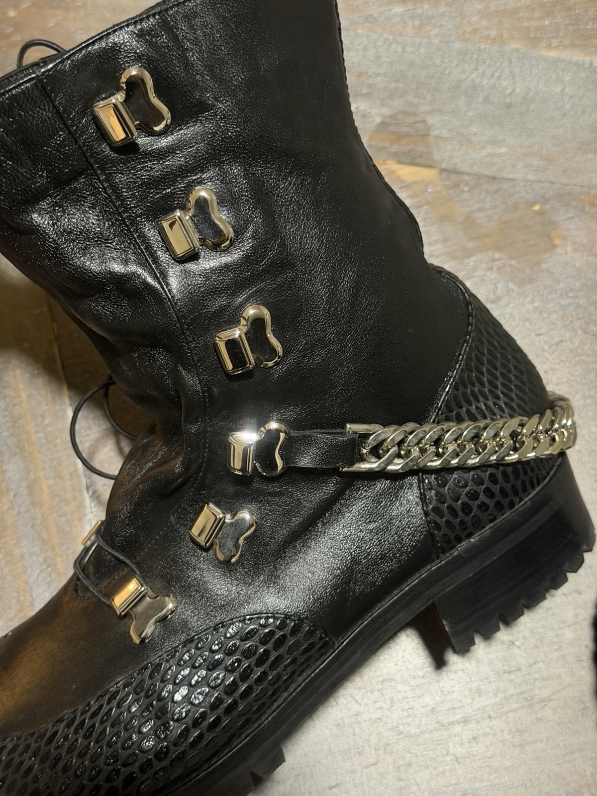 MINT! Christian Louboutin Guarda Chain Strap Black Combat Boots Size 38.5  $1395 image 5