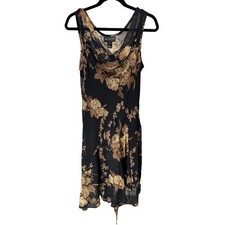 Connected Apparel Floral Midi Dress Womens XL Black Bronze Cowl Lace Whimsy Y2K