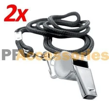 2 Pcs Metal Referee Whistle Lanyard Emergency Survival w/ Black Neck String