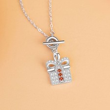 925 Sterling Silver Christmas Gift Crystal Pendant Women Adjustable Necklace