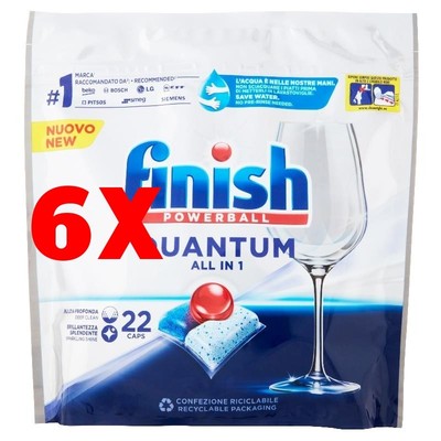 6 X Finish Tabs Pastiglie Lavastoviglie 22 Pz. Quantum All Classico