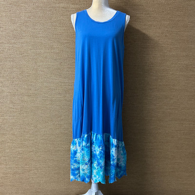 LOGO by Lori Goldstein Dress Women s L Blue Eyelet Hem Sleeveless Pockets Midi