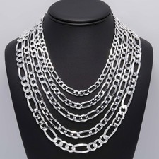 Shiny Figaro Chain Solid Sterling Silver 925 Italy All Sizes