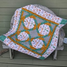 Handmade Neutral Baby Animals Patchwork Toddler Baby Quilt 45 X 45 Cotton