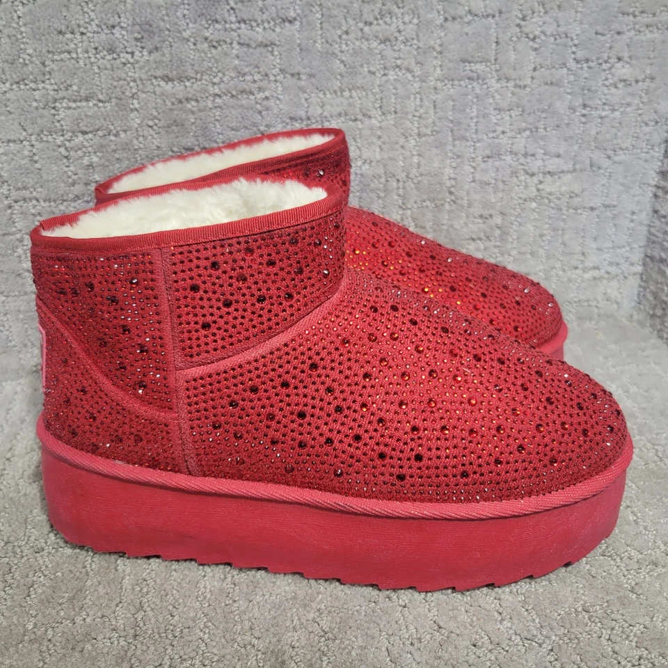 True Religion Terry Women’s Size 10M US Red Rhinestones Platform Ankle Boots - Image 2 of 4