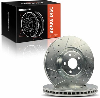 A-Premium 14.01in Front Drilled & Slotted Disc Brake Rotors, Audi A6 A7 A8 17-18