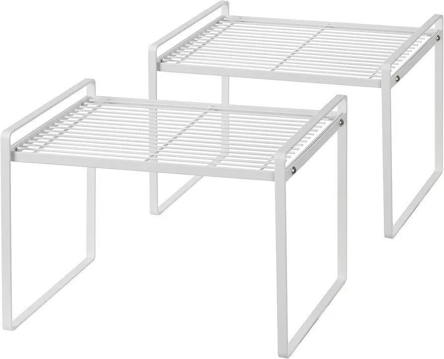 2 Pack Stackable Cabinet Organizer Shelves Metal Rack White 16.5" RRP £36
