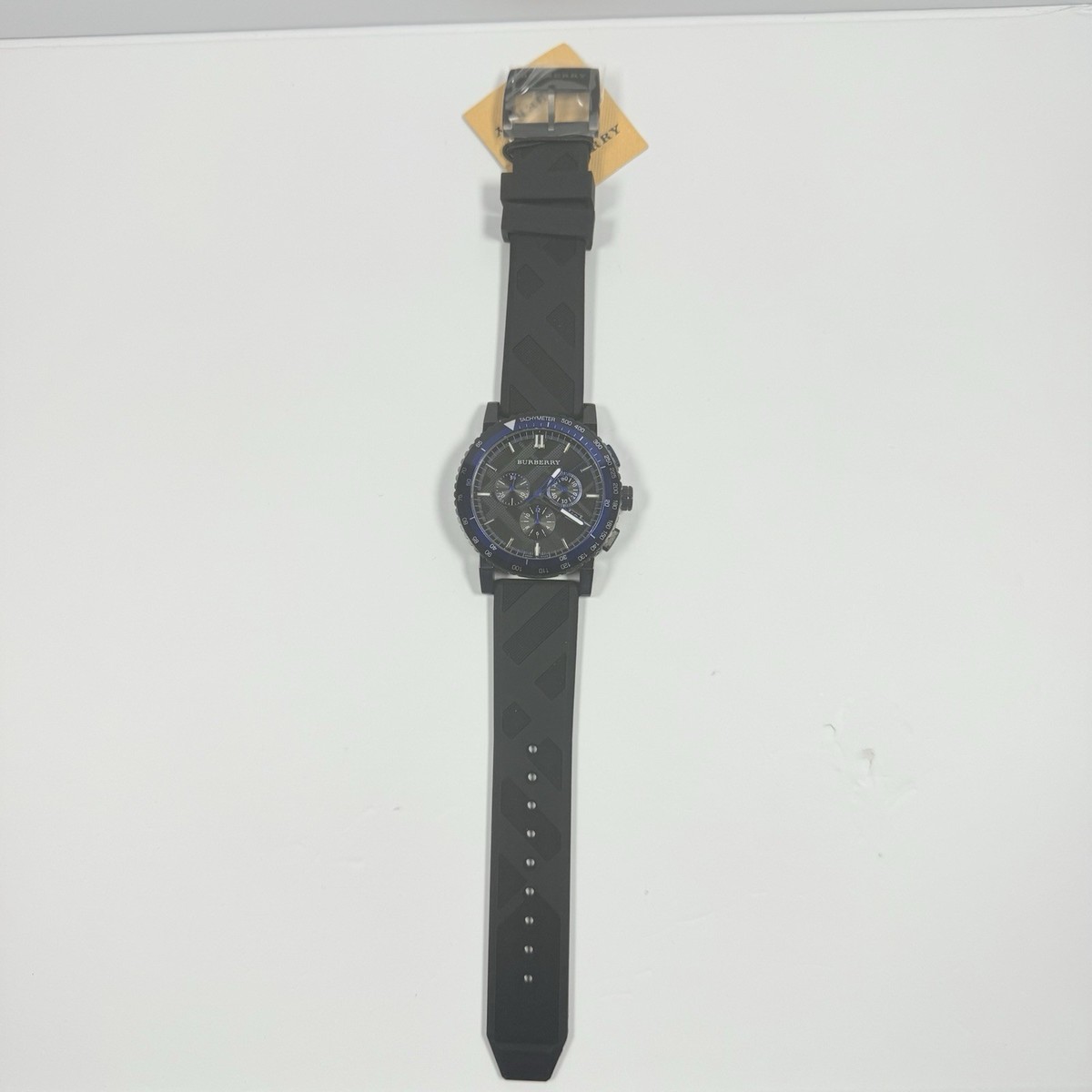 New-Burberry City BU9806 Chronograph Black Dial Rubber Band Men's