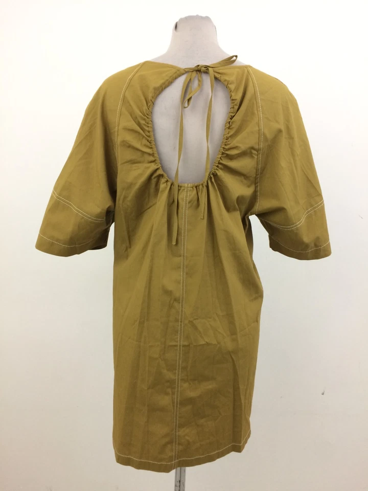 M&S Women's Shift Dress Size 16 Petite Olive Cut Out Pure Cotton Tie Back New F1 - Image 4 of 4