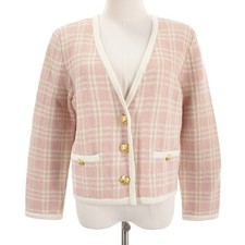 Veronica Beard NWT Claudine Knit Sweater Jacket Size M Pink / White / Gold Plaid