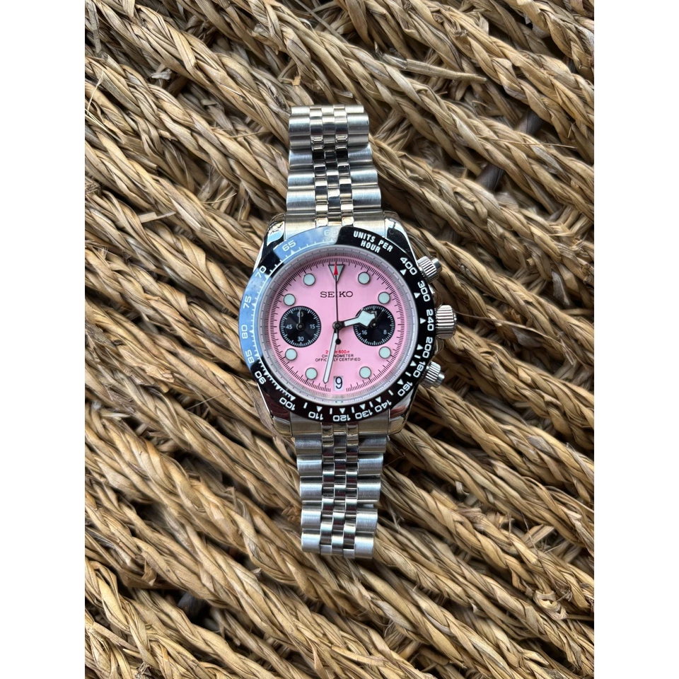 Seiko VK63 Mod Watch 40mm Pink Dial Panda Chronograph Sapphire Ceramic UNWORN - Image 2 of 4