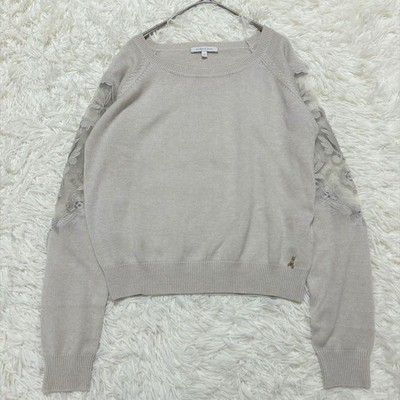 PATRIZIA PEPE Beige Knit Sweater M Sheer Floral Embroidery Charm